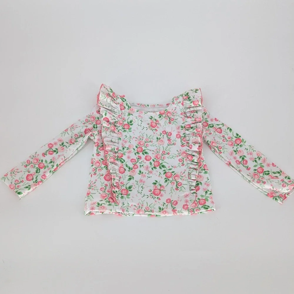 Lot of 2 Rash Guards Toddler Girl 18M Yellow Pink Floral Lemon Swim Cottage Cute
